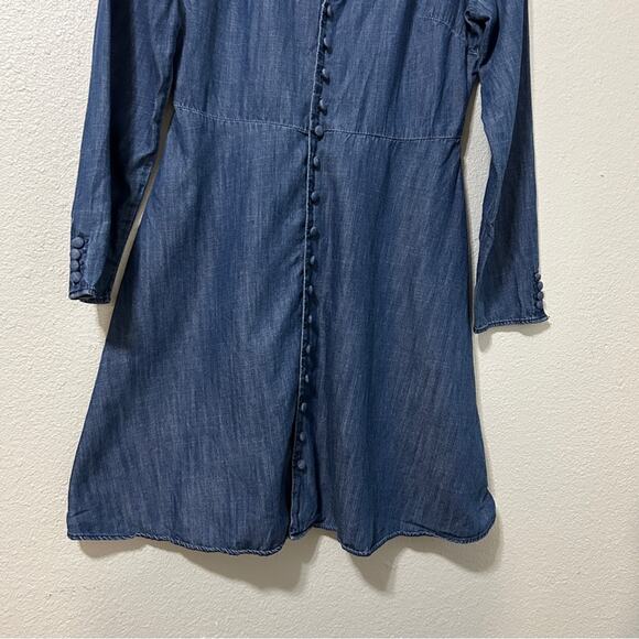 Madewell Chambray Dress Women Size 2 Blue Button Front V Neck Long Sleeve - Picture 3 of 8